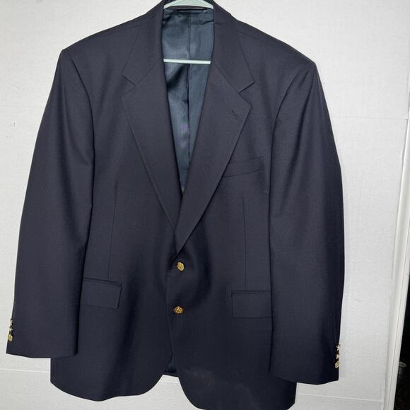 Vintage Botany 500 Gold Button Blazer Jacket 46R Men’s Navy Blue Wool Blend READ - Picture 2 of 12